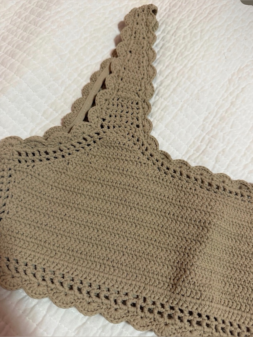 NWT Beach Riot Taupe Crochet Bikini Top Scalloped Trim Size Large